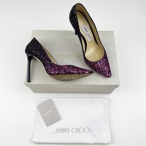 Jimmy Choo Romy Glitter Pump 100mm Pointed toe ombré pink black heel EU 36 US 6